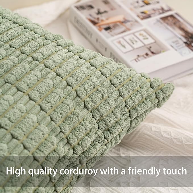 Corduroy Decorative Throw Pillow Covers 14x36 Inch Soft Striped Pillow Covers Modern Farmhouse Home Decor for Sofa Living Room Couch Bed（Sage Green）