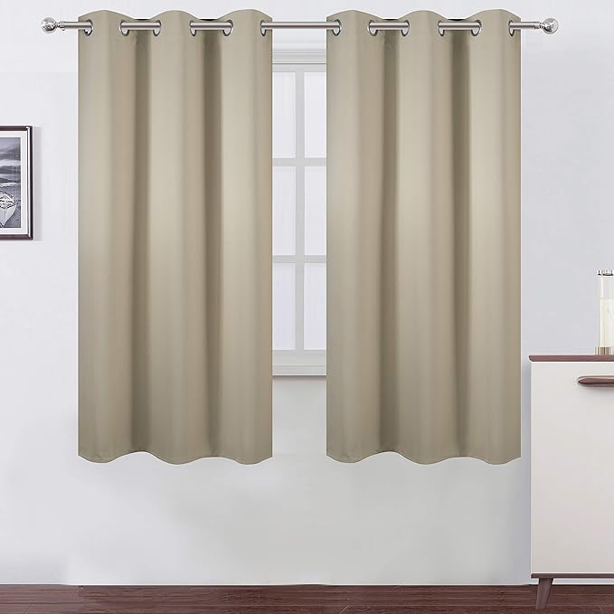 LEMOMO Beige Blackout Curtains 34 x 63 Inch Length/Set of 2 Curtain Panels/Thermal Insulated Room Darkening Blackout Curtains for Bedroom