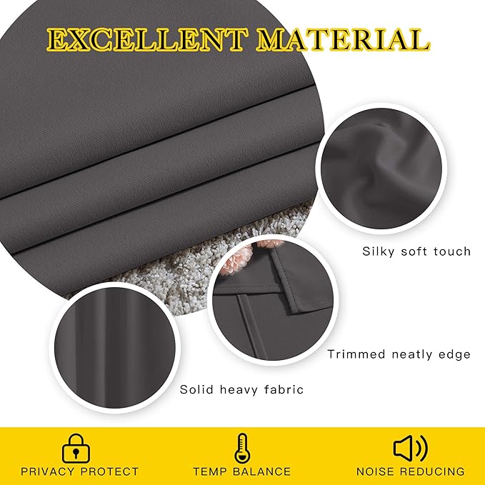 NICETOWN Bedroom Grey Blackout 120 inch Curtains - Triple Weave Energy Saving Thermal Insulated Solid Grommet Blackout Draperies for Patio, W52 x L120, 2 Panels