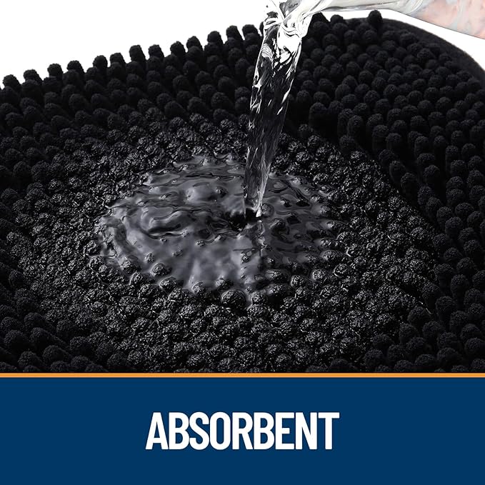 OLANLY Dog Door Mat for Muddy Paws 59x20, Paw Print Design, Absorbs Moisture and Dirt, Absorbent Non-Slip Washable Doormat, Quick Dry Chenille Mud Mat for Dogs, Entry Indoor Entryway Carpet, Black