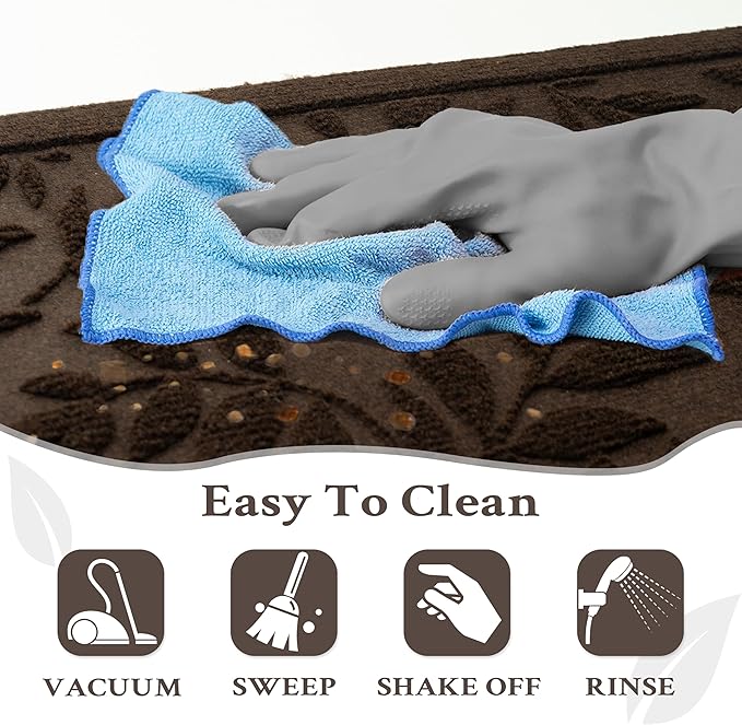 Coffee Brown Leaves Fall Outdoor Indoor Entrance Doormats, Absorbent Durable Heavy Duty Welcome Front Door Mat,Thick Natural Rubber Back,Easy Clean Entryway Mat 17x30 Inch, Low Profile