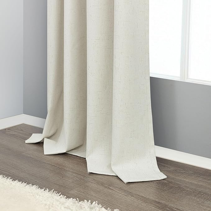 Room Darkening Curtains 63 Inches Long Small Bay Window Dining Room Curtains Boho Soft Cotton Linen Textured Insulated Back Tab Pocket Pleated Blackout Drapes Cream Ivory 52 x 63 Inch Length 2 Panels
