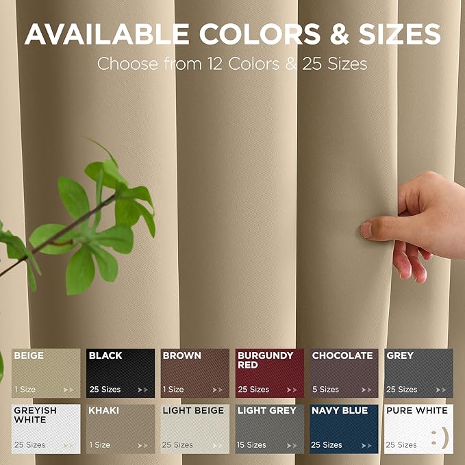 Joydeco Blackout Patio Sliding Door Curtains 96 Inches Long, Grommet Privacy Room Divider Curtains, Extra Wide Thermal Blackout Drapes for Bedroom Living Room (Light Beige, 70Wx96L, 1 Panel)