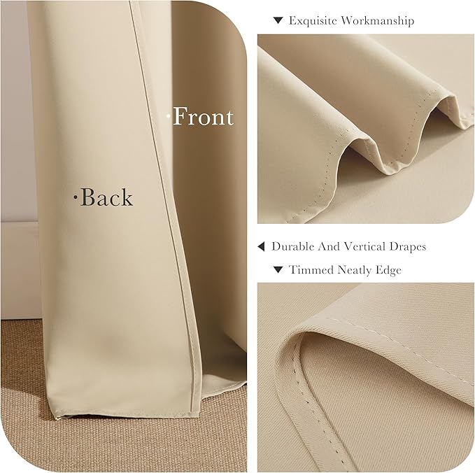 PONY DANCE Black Out Curtains 84 inch Long 2 Panels Burg for Living Room - Beige Window Treatments Room Darkening Curtains Back Tab/Rod Pocket Drapery for Bedroom, 52 Inches Wide, Set of 2, Beige