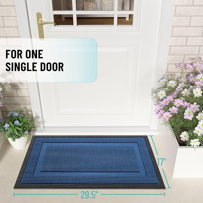 OLANLY Front Door Mat Indoor Outdoor Entrance, Waterproof All-Season, All-Weather Doormat, Sturdy Natural Rubber, Low Profile, Easy Clean Patio Porch Entryway Mat, 29.5x17, Navy Blue