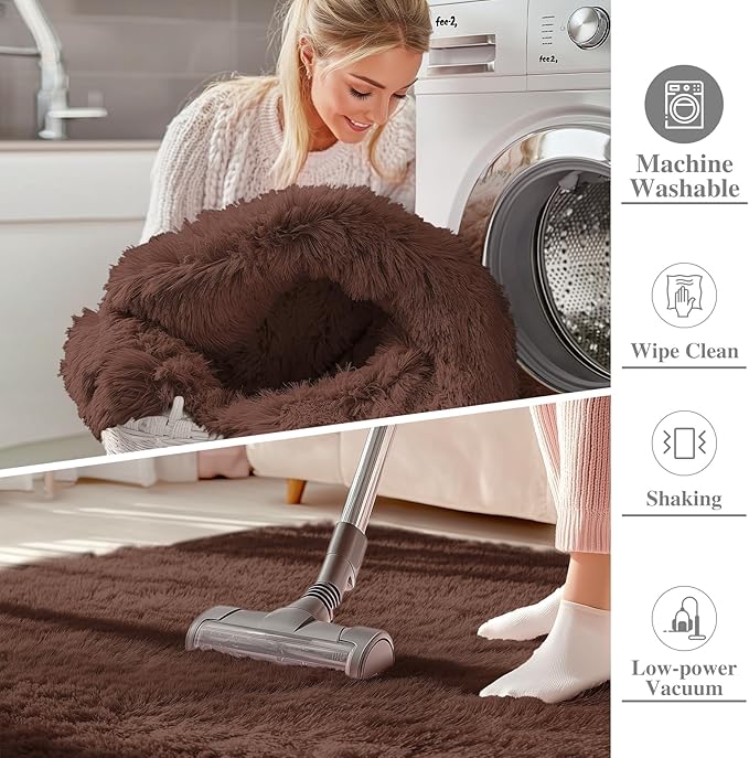 OLANLY 2x2 Machine Washable Small Rug, Soft Fluffy Shaggy Throw Rug for Bedroom, Entryway, Indoor Floor Carpet for Kids, Nursery, Home Decor, Coffee