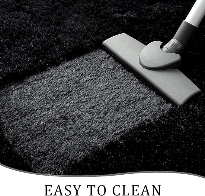Chicrug Soft Area Rugs for Bedroom Living Room Plush Fluffy Rug 9x12 Feet, Shag Furry Area Rug Carpet Non Shedding for Nursery Children Kids Girls Room Home Decorative, Black