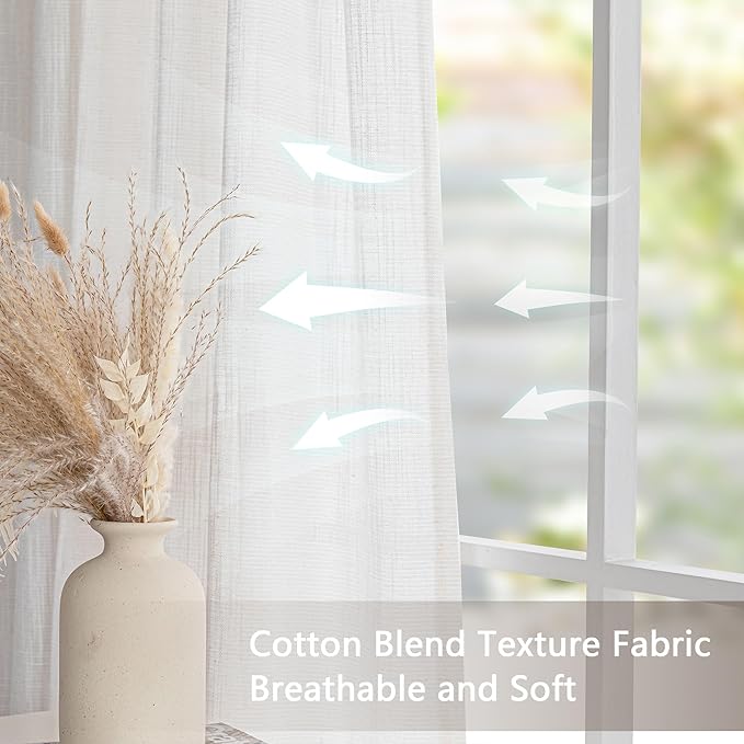 MYSKY HOME Natural French Door Curtains for Door Window 72 Inch Length Semi Sheer Light Filtering Curtain for Bedroom Window Glass Rod Pocket for Kitchen Dining Room, Beige White, 26" Wide,2 Panels