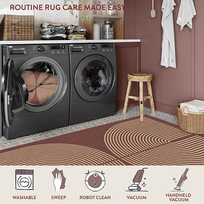 Lahome Enfys Modern Rainbow Easy Jute Entryway Runner Rug, Washable Indoor Outdoor Carpet Runners for Hallway 8ft, Farmhouse Non Slip Non Shedding Kitchen Mats for Floor Porch Laundry Room