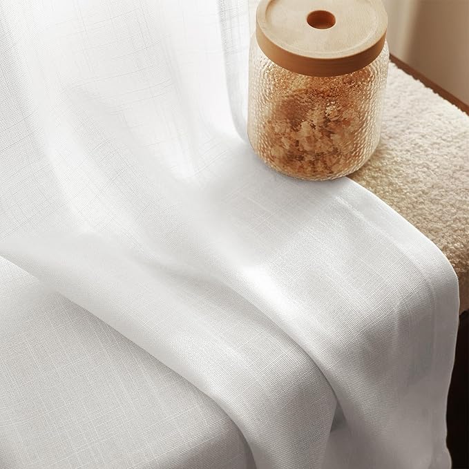 Extra Long White Curtain 108 inches Long 2 Panels Set Back Tab Light Filtering Cotton Textured Curtain Modern Farmhouse Coastal Decor Off White Linen Drapes 108 inch Length for Large Window 9 FT Tall