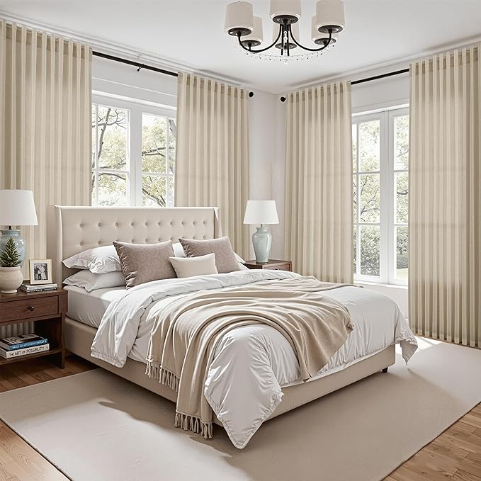 Nanspring Eggshell Beige Curtains for Living Room 72 Inches Long Linen Blend Luxury Light Filtering Semi Sheer Curtain Back Tab Rustic Decor Neutral Elegant Drapes for Bedroom Office 52x72, 2 Panels