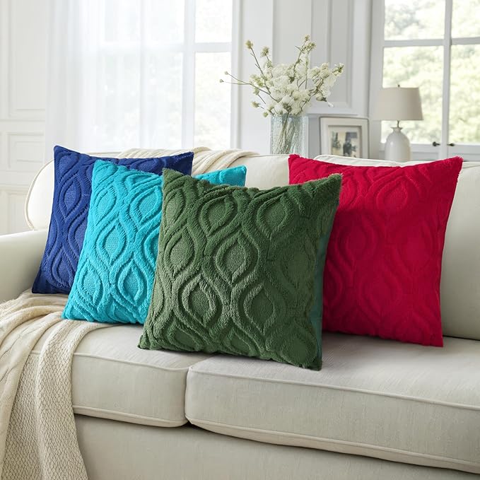 decorUhome Throw Pillow Covers 18x18 Inch Set of 2, Soft Plush Faux Wool Forest Elf Solid Couch Pillow Covers, Accent Farmhouse Neutral Square Pillow Cases for Sofa Bed Living Room