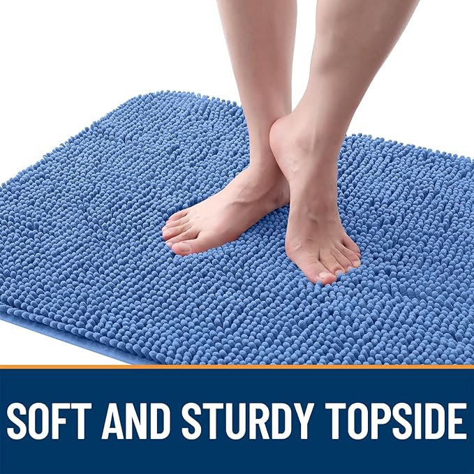 OLANLY Dog Door Mat for Muddy Paws 59x32, Absorbs Moisture and Dirt, Absorbent Non-Slip Washable Doormat, Quick Dry Chenille Mud Mat, Entry Indoor Entryway Carpet for Inside Floor, Cornflower Blue