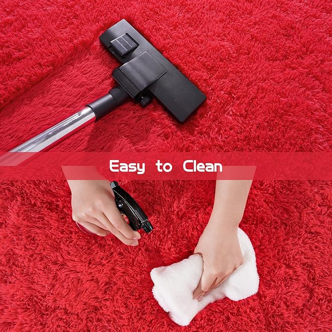 Pionblank Super Fluffy Area Rug for Living Room 5x7 Feet, Modern Indoor Shaggy Carpet, Soft Plush Non Slip Rugs for Bedroom Kids Room Teens Dorm Cloakroom Home Decor, Red