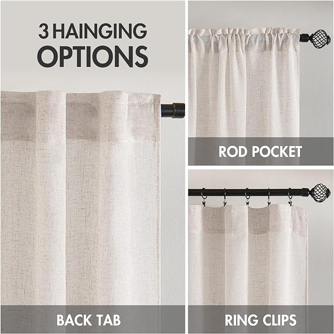 MIULEE White Linen Curtains 90 Inch Length 2 Panels for Bedroom Living Room, Soft Thick Linen Textured Natural Window Drapes Semi Sheer Light Filtering Back Tab Rod Pocket Burlap Look Decor, W37xL90