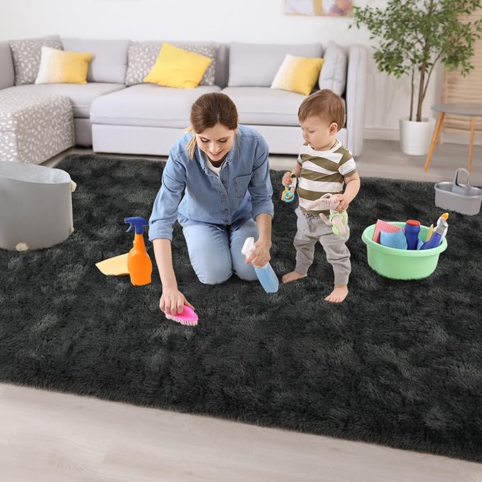 Chicrug Soft Area Rugs for Bedroom Living Room Plush Fluffy Rug 5x8 Feet, Shag Furry Area Rug Carpet Non Shedding for Nursery Children Kids Girls Room Home Decorative, Dark Grey