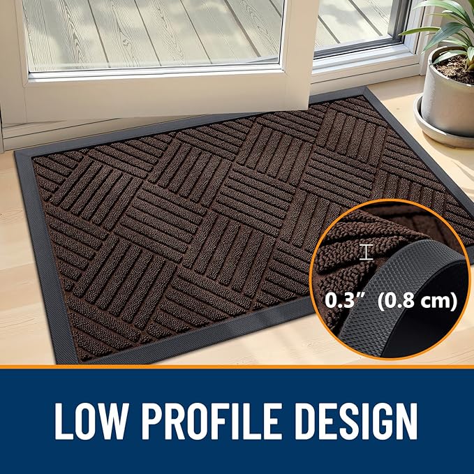 OLANLY Front Door Mat Outside Entrance 59x23, Absorbent, Heavy Duty Sturdy Natural Rubber Doormat Indoor Outdoor, Stain and Fade Resistant, Non-Slip Low Profile Floor Mat for Entryway, Brown Diamond