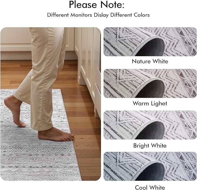2x4 Washable Entryway Runner Rug: Moroccan Small Area Rug Soft Non Slip Door Mat for Hallway Low Pile Thin Stain Resistant Floor Carpet for Kitchen Bedroom Bathroom Bedside Indoor(2x4,Grey)