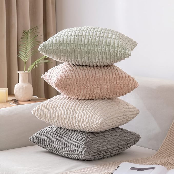 MIULEE Pack of 2 Corduroy Decorative Throw Pillow Covers 20x20 Inch Soft Boho Striped Pillow Covers Modern Farmhouse Home Decor for Sofa Living Room Couch Bed Light Grey