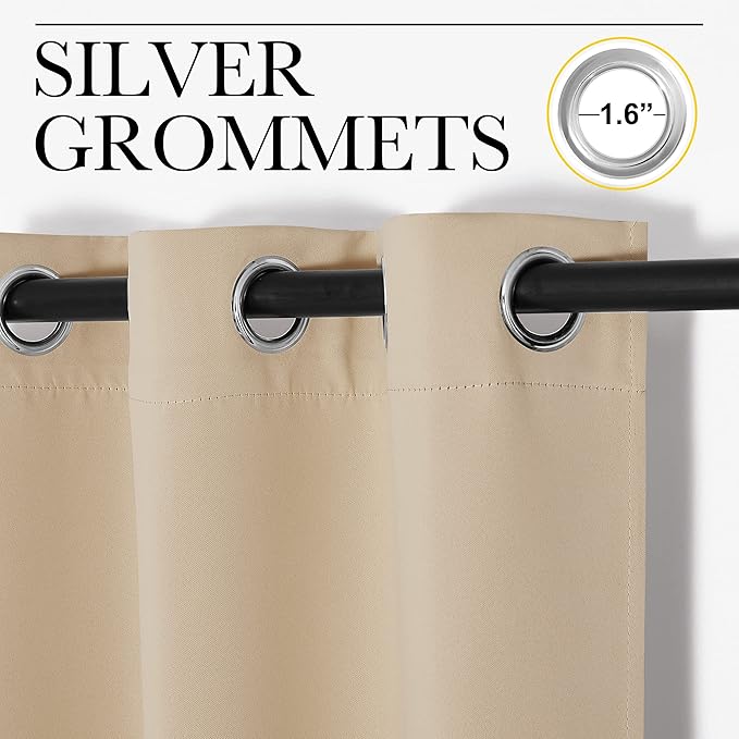 NICETOWN Room Darkening Curtain Panels for Cafe, Thermal Insulated Grommet Room Darkening Draperies/Drapes for Window (Biscotti Beige, 2 Panels, W34 x L72 -inch)
