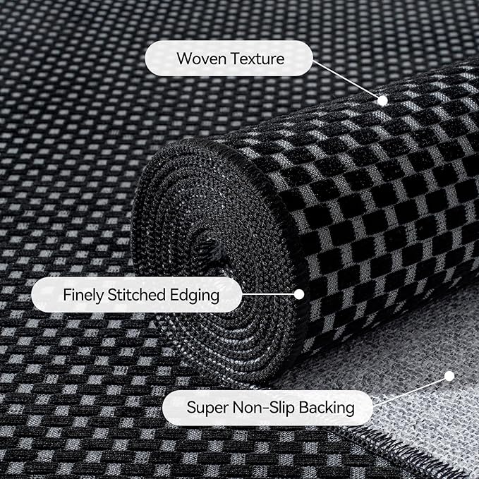 YDKGL 3x5 ft Area Rug Entryway Runner Rug Non Slip Washable, Boho Woven Kitchen Runner Rugs Door Mat Entry Rugs Carpet for Indoor Foyer Backdoor Hallway Floor Bedroom Living Room, Black