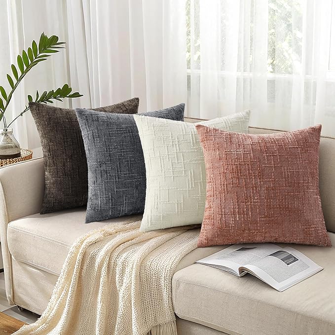 decorUhome Summer Pink Chenille Throw Pillow Covers 16x16 Set of 2 Textured Soft Cozy Slubby Couch Pillow Covers Modern Farmhouse Boho Decorative Pillow Cases for Bed Sofa Living Room