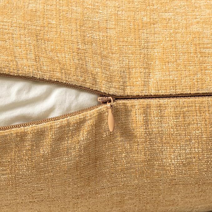 MIULEE Pack of 2 Couch Throw Pillow Covers 18x18 Inch Soft Beige Yellow Chenille Pillow Covers for Sofa Living Room Spring Home Decor Couch Solid Dyed Cases