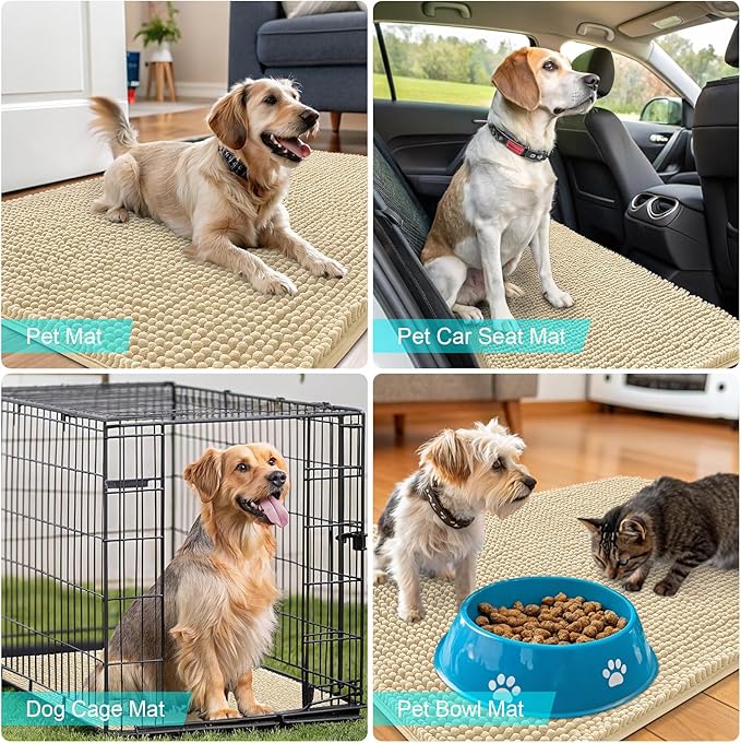 OLANLY Dog Door Mat for Muddy Paws 54x32, Absorbs Moisture and Dirt, Absorbent Non-Slip Washable Doormat, Quick Dry Chenille Mud Mat for Dogs, Entry Indoor Entryway Carpet for Inside Floor, Sand