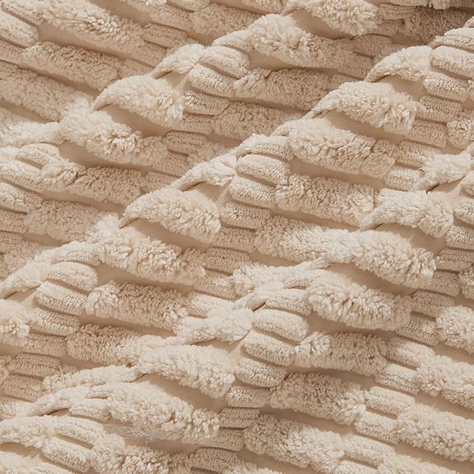 Fancy Homi 4 Packs Tan Decorative Throw Pillow Covers 24x24 Inch for Living Room Couch Bed Sofa, Beige Rustic Farmhouse Boho Home Decor, Soft Plush Striped Corduroy Square Cushion Case 60x60 cm