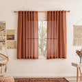 MYSKY HOME Sheer Linen Curtains 63 Inch Length for Bedroom, Light Filtering Privacy Drapes, Short Curtains for Small Window Back Tab Soft Touch Style Texture for Closet/Kitchen, Terracotta, 50"x63"