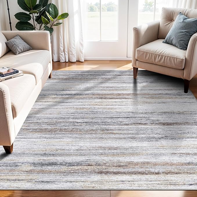 4x5 Area Rugs for Entryway Washable: Easy-to-Clean Rug for Office Kitchen Bedroom Living Room Dining Room - Non Slip Stain and Water Resistant Carpet - Soft Low-Pile Door Mat Beige Grey
