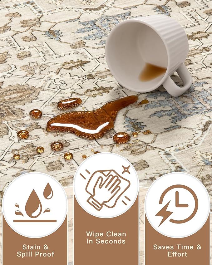 Madane Hallway Rug 3x10, Kitchen Rugs Washable Entryway Rug 10ft Vintage Kitchen Runners Non Slip Indoor Area Rug Farmhouse Carpet Runner for Bathroom Living Room Bedroom, Beige/Blue