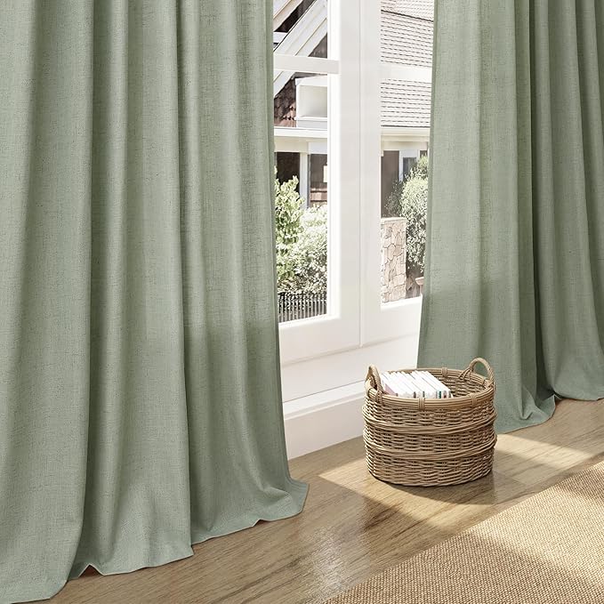 Nanspring Desert Sage Linen Curtains 84 Inch Length 2 Panels Set for Living Room Rod Pocket Back Tab Light Filtering Window Drapes for Bedroom Dining Room Protect Privacy Modern Farmhouse Decor 52x84