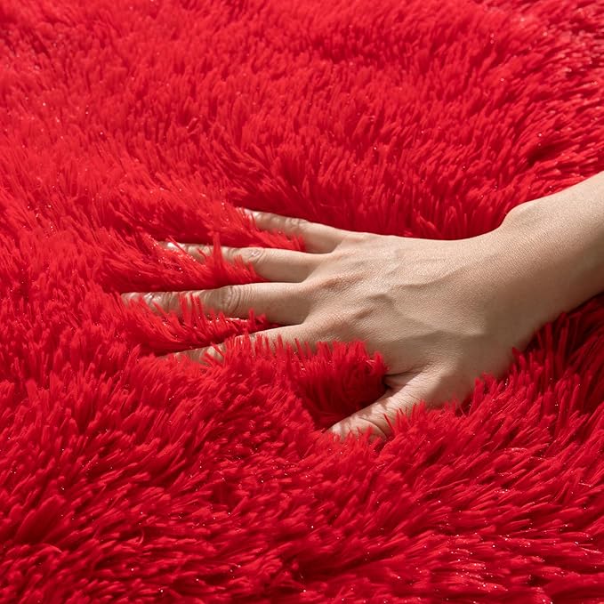 Rugs for Bedroom 4x6, Soft Shaggy Modern Shag Area Rug for Living Room, Upgrade Non-Slip Plush Fluffy Carpet for Kids Boys Girls Room Home Decor Aesthetic, Red