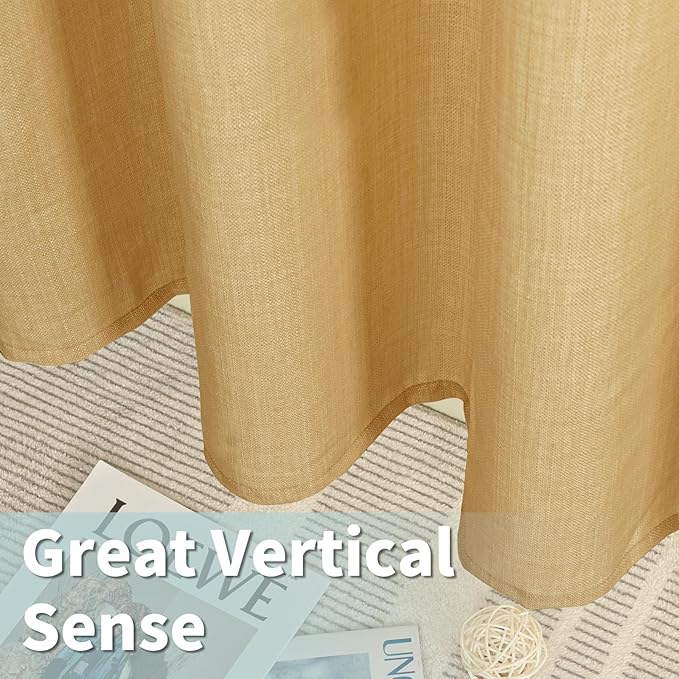 LAMIT Linen Curtains 95 Inch for Living Room, Grommet Thick Linen Textured Sheer Curtains Light Filtering Privacy Neutral Drapes for Bedroom, Set of 2 Panels, 52 x 95 Inch, Caramel Brown
