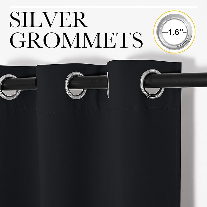 NICETOWN Blackout Curtain Panels for Bedroom, Black, 2 Panels, W29 x L30-inch, Thermal Insulated Grommet Top Blackout Draperies and Drapes for Basement