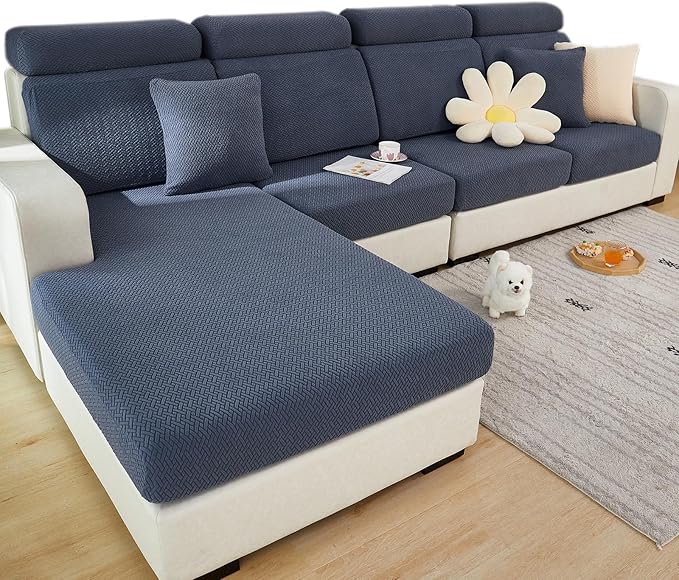 Couch Cushion Covers for Sofa Couch Covers Wear-Resistant Universal Sofa Cover Washable Stretch for Sectional Slipcovers (Texture-Gray Blue,Back Cover L)