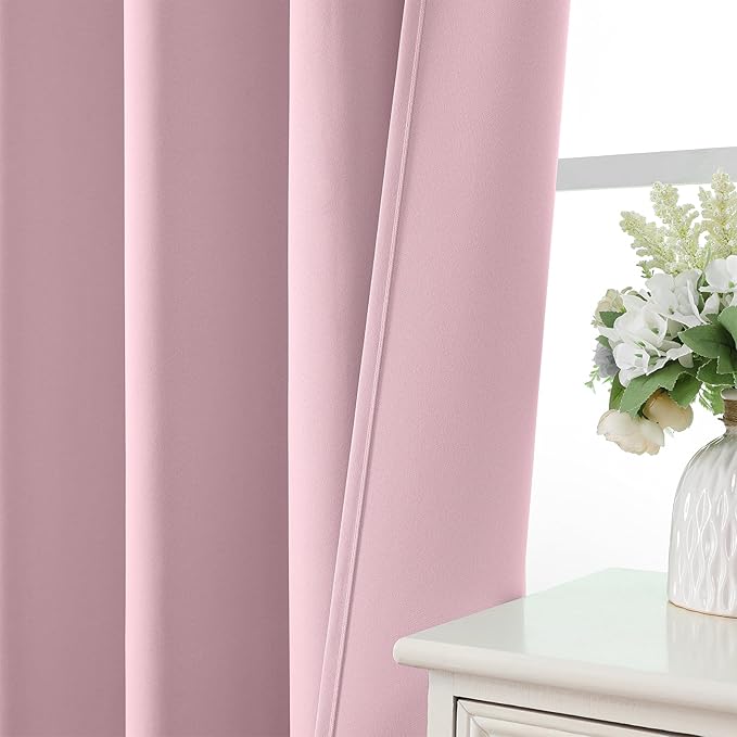 CUCRAF Light Pink Blackout Curtains 54 inch Length 2 Panels Set, Rod Pocket Room Darkening Drapes for Bedroom Living Room, Insulated Thermal Light Blocking Window Curtain (W52 x L54 Inch)