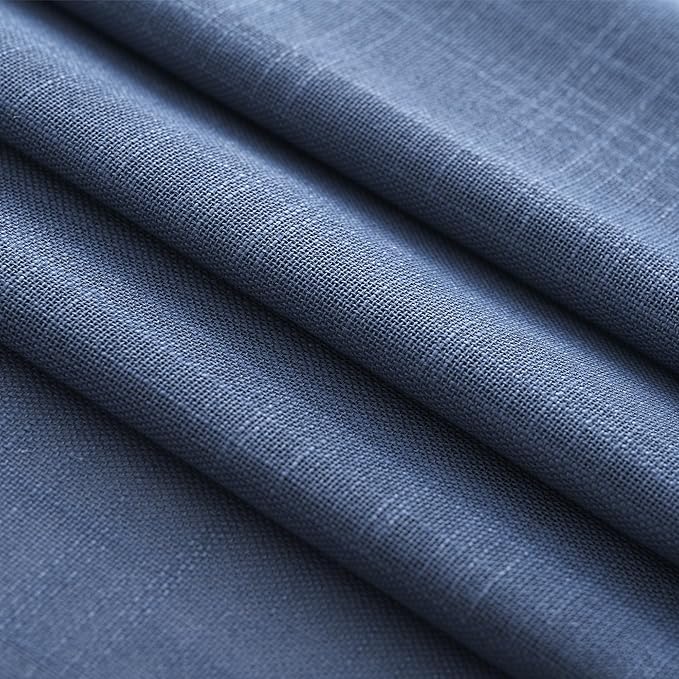 Navy Blue Curtains 90 inch Length for Bedroom Back Tab Light Filtering Semi Sheer Blue Living Room Curtains Linen Cotton Textured Indigo Blue Drapery Panel Modern Aesthetic Decor 42" Wx90 L