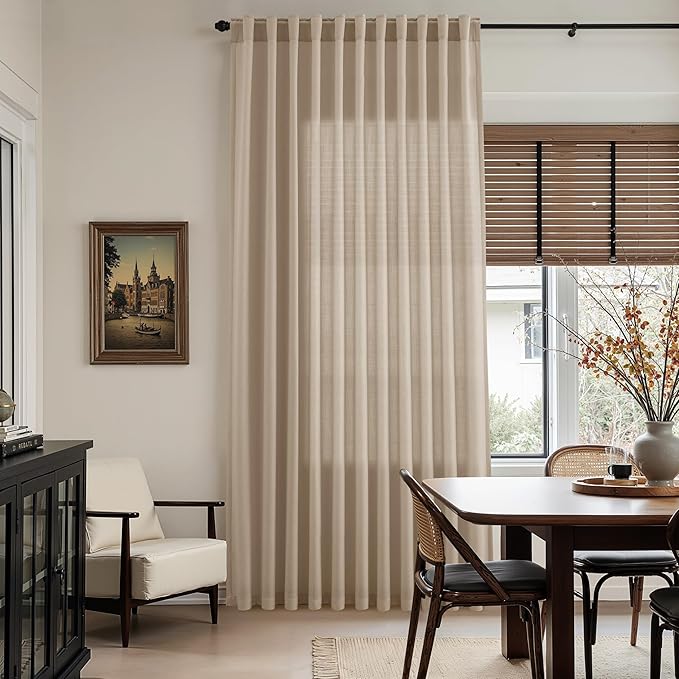 Sepia Beige Linen Curtains 120 Inches Long for Living Room Farmhouse Decor Light Filtering Semi Sheer Curtain Back Tab Neutral Extra Long Floor to Ceiling High Window for Bedroom 52x120, 2 Panels