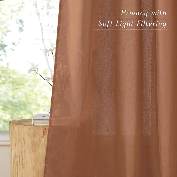NICETOWN Caramel Linen Curtains 84 inches Long, Grommet Thick Flax Linen Window Treatment Privacy Assured with Light Filtering Drapes for Bedroom/Living Room, W55 x L84, 2 Panels