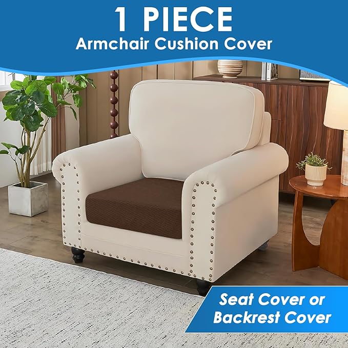 XINEAGE Couch Cushion Covers Seat Cushion Cover Thick Stretch Sofa Slipcovers 1 Piece Individual Couch Covers with Elastic Bottom(Single Seat Cushion/Backrest,Coffee)