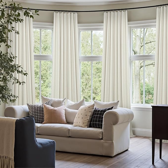 60 Inch Extra Wide Blackout Curtains 108 Inches Long for Living Room Darkening Cream Linen Textured Boho Curtains Thermal Privacy Sliding Door Drapes Ivory Large Window Burg 60x108 Length 9ft 2Panels