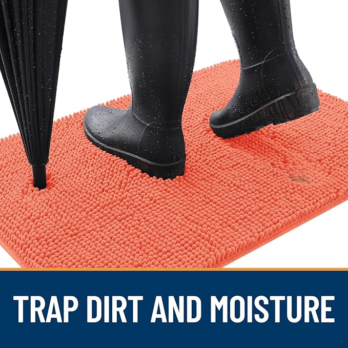 OLANLY Dog Door Mat for Muddy Paws 70x32, Absorbs Moisture and Dirt, Absorbent Non-Slip Washable Doormat, Quick Dry Chenille Mud Mat for Dogs, Entry Indoor Entryway Carpet for Inside Floor, Coral