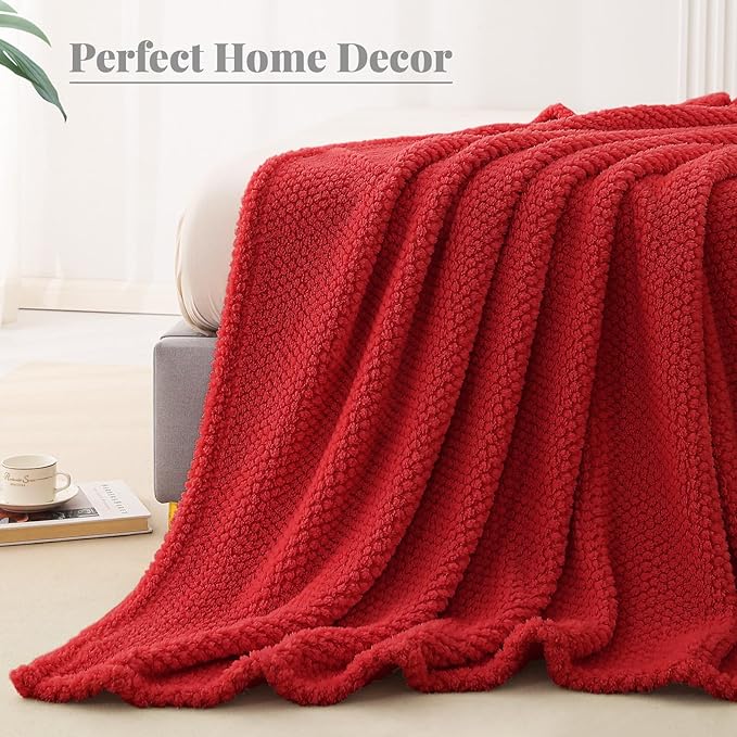 Whale Flotilla Queen Size Fuzzy Fleece Blanket for Bed, 90x90 Inch Fluffy Warm Soft Jacquard Blankets for All Season, Lightweight and Cozy, Red