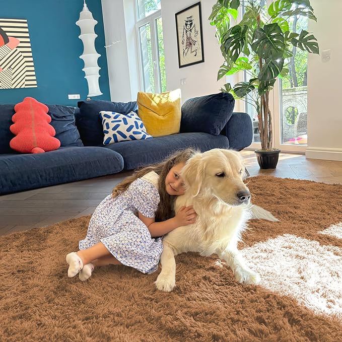 OLANLY 2x8 Machine Washable Runner Rugs for Hallway, Soft Fluffy Shaggy Bedside Rugs for Bedroom, Living Room, Indoor Floor Carpet for Kids Girls and Boys, Nursery Rooms, Home Decor Aesthetic, Khaki