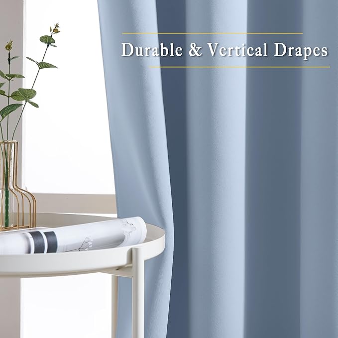 NICETOWN Room Darkening Extra Long Curtains - Home Fashion Ring Top Thermal Insulated Weighted Large Window Treatment Drapes for Nursery (W80 x L108, Vintage Blue, Set of 2)