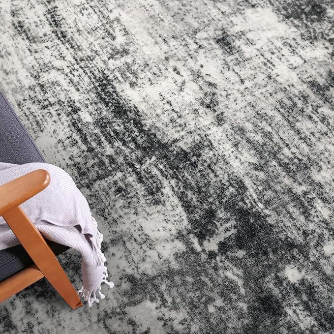 IOHOUZE Abstract Area Rugs 9x12 Ft Washable Large Rugs for Living Room, Non Slip Dining Room Rug, Printed Rugs for Bedroom, Floor Carpet for Office Nursery Playroom, Black Grey