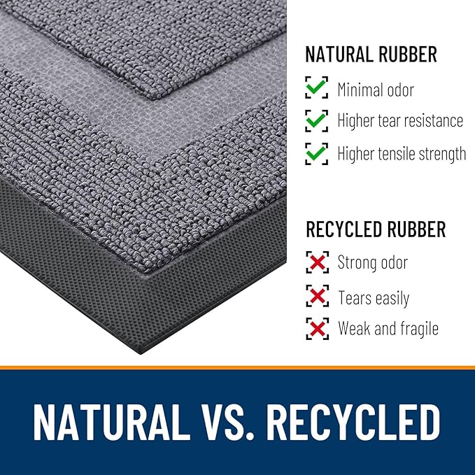 OLANLY Front Door Mat Indoor Outdoor Entrance, Waterproof All-Season, All-Weather Doormat, Sturdy Natural Rubber, Low Profile, Easy Clean Patio Porch Entryway Mat, 47x17, Classic Gray