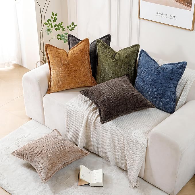 HPUK Fall Chenille Soft Throw Pillow Covers 18x18 Set of 2, Accent Cushion Covers for Living Room, Bedroom, Decorative Solid Color Pillow Covers for Couch, Sofa, Chair, Mustard Yellow